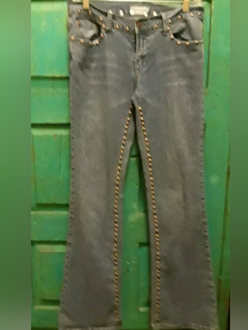 Very Cool Y2K  Women's Flair Jeans, Gold Sudded By True People  Sz 7